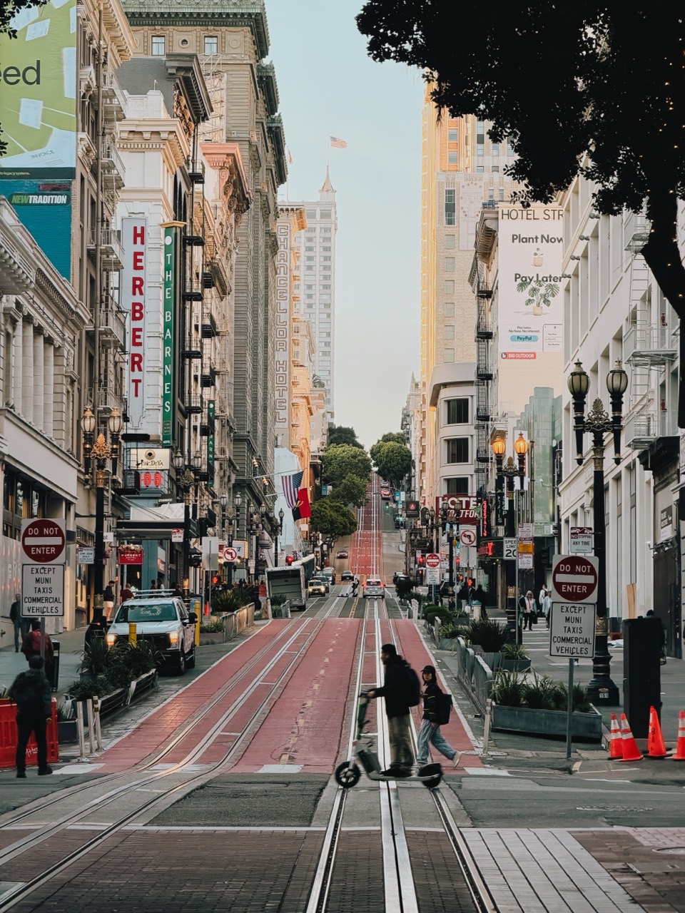 Cable-car tracks running through downtown San Francisco
