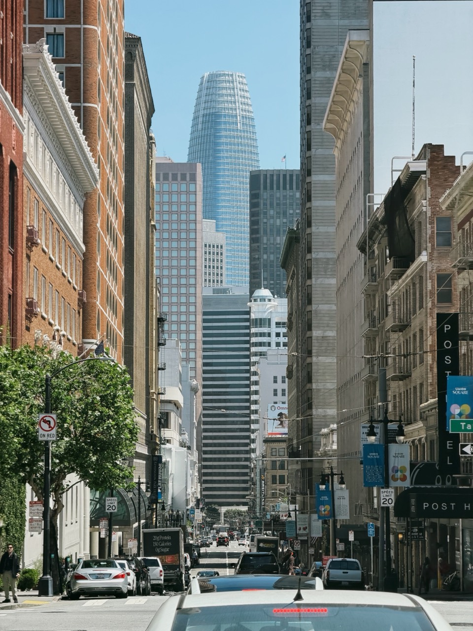 Downtown San Francisco framed by tall buildings